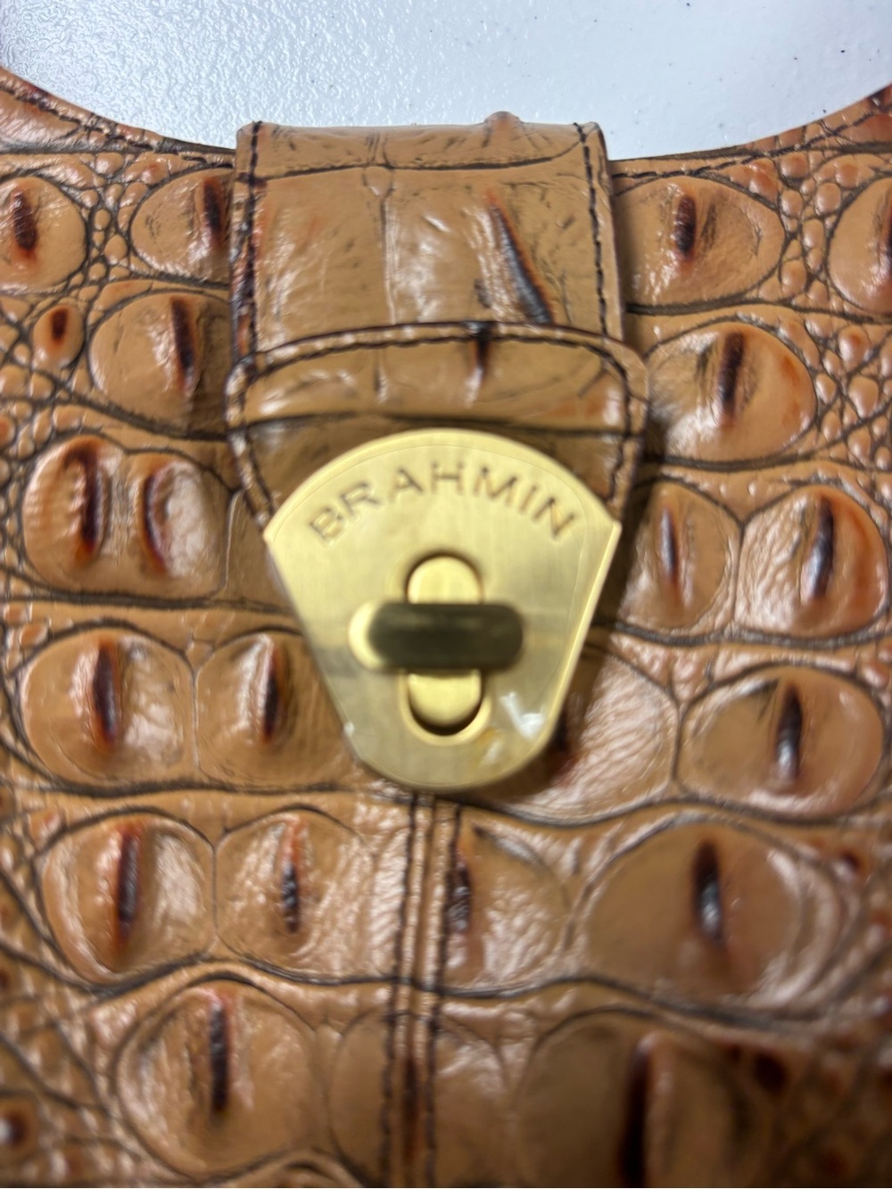 Brahmin Croc-Embossed Shoulder Bag in Cognac Multi-Tone - Picture 4 of 11